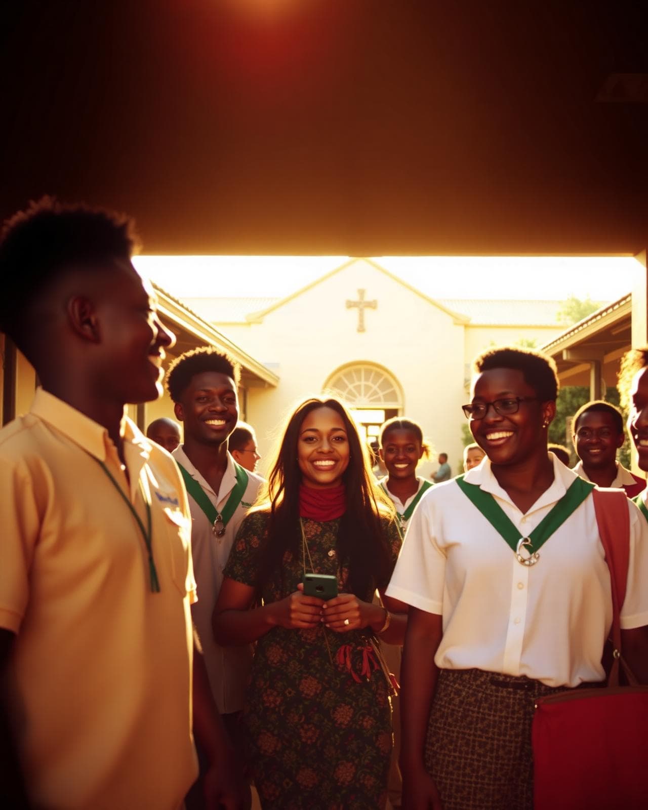 Catholic students welcoming first-years outside St. Anne's Chaplaincy at Maseno University