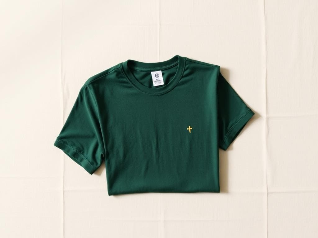 CSA semester t-shirt in forest green with a gold cross emblem